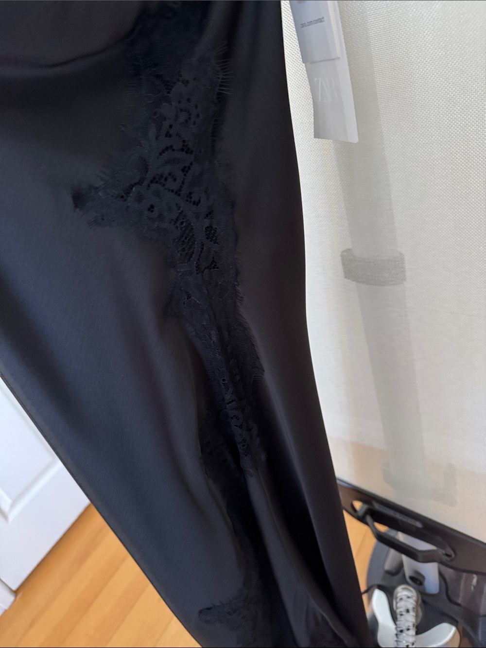 Zara Black Slip Dress with Lace Trim - Picture 3 of 5